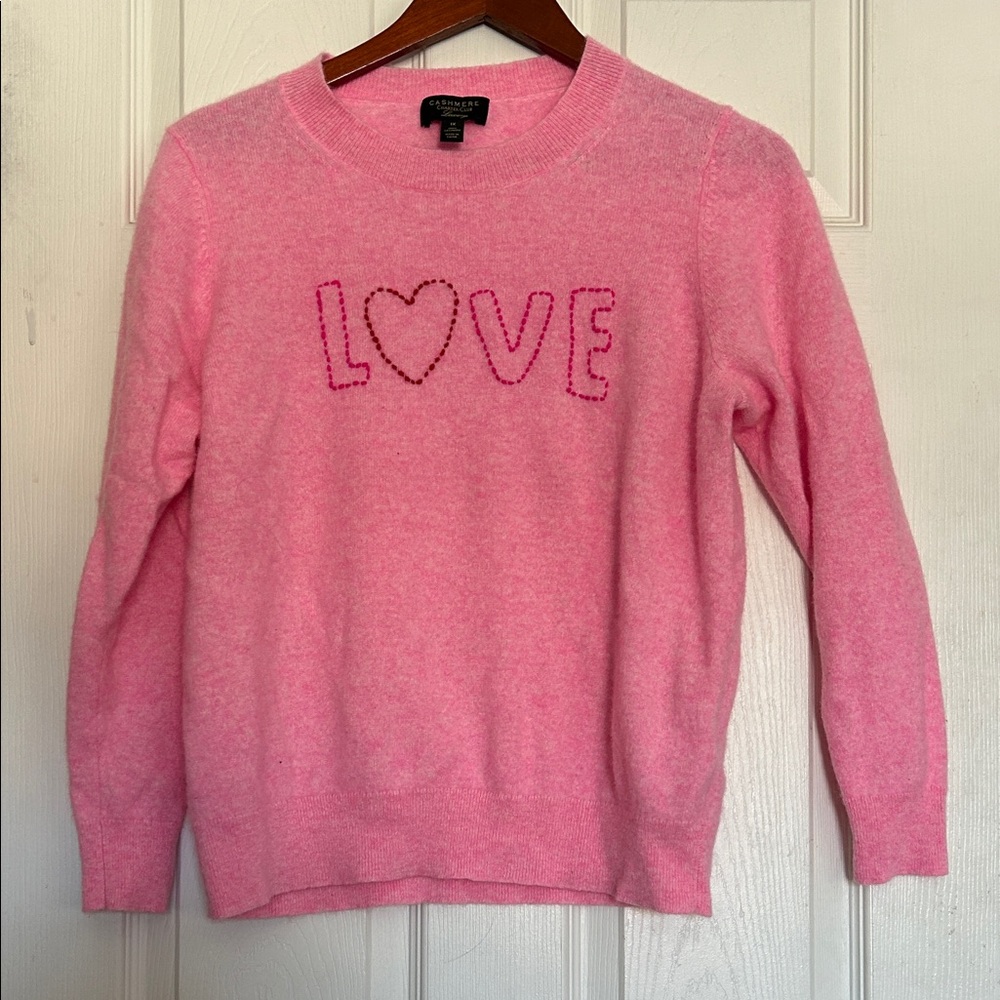 Charter Club 100% Casmere Pink Heart Love Sweater